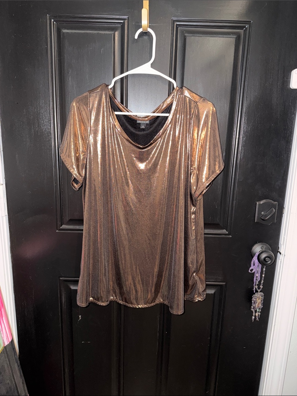 Metallic Bronze Short Sleeve Women's Top